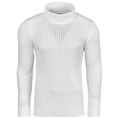 Subliminal Mode Suéter de cuello alto retorcido blanco para hombre (1732-Blanco)