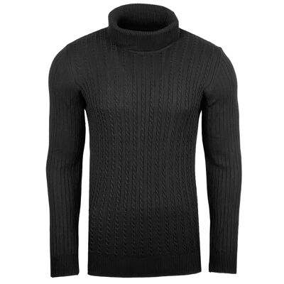 Subliminal Fashion Mens Turtleneck Twisted Sweater Negro (1732-Black)