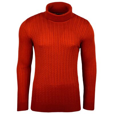Subliminal Fashion - Suéter de ladrillo trenzado con cuello alto para hombre