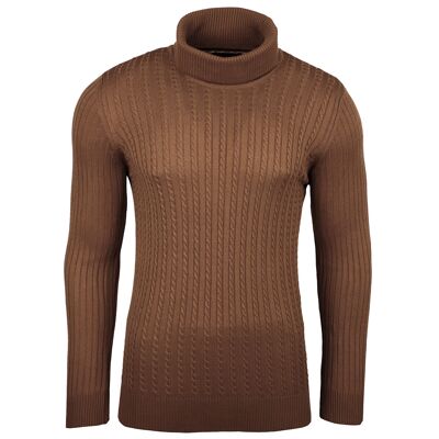 Subliminal Fashion Men's Turtleneck Twisted Sweater Brown