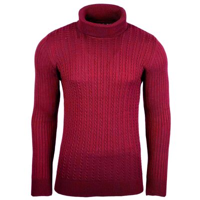 Subliminal Mode Herren Twisted Rollkragenpullover Burgund (1732-Bordeaux)