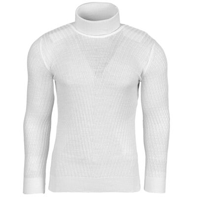 Suéter de cuello alto retorcido blanco de modo subliminal para hombre (1640-blanco)