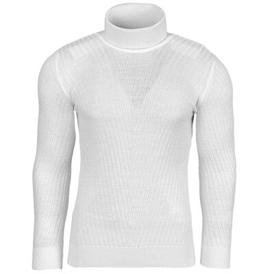 Subliminal Mode Weißer verdrehter Rollkragenpullover für Herren (1640-White)