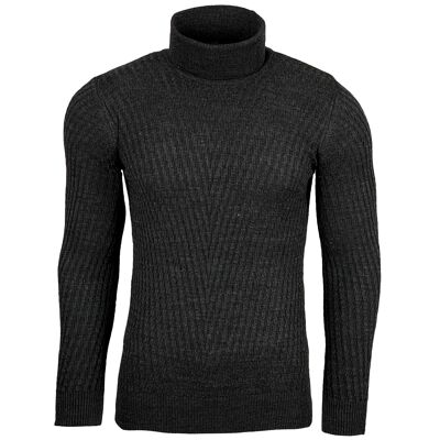 Subliminal Fashion Mens Twisted Turtleneck Sweater Gris oscuro (1640-Anthracite)