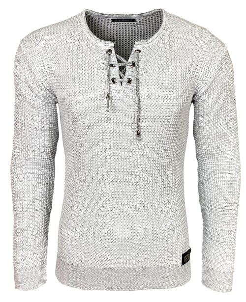 Subliminal Mode Pull Homme Col V avec Lacet Blanc