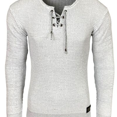 Subliminal Mode Pull Homme Col V avec Lacet Blanc