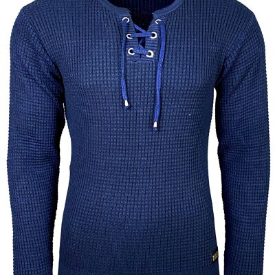 Subliminal Fashion Men's V-Neck Sweater with Navy Lace