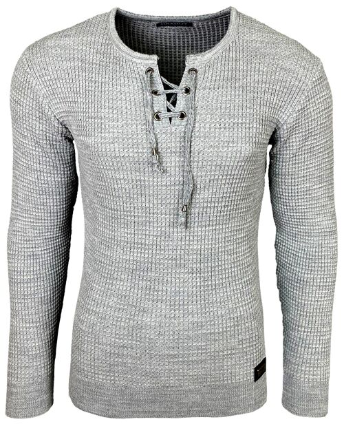 Subliminal Mode Pull Homme Col V avec Lacet Gris Clair