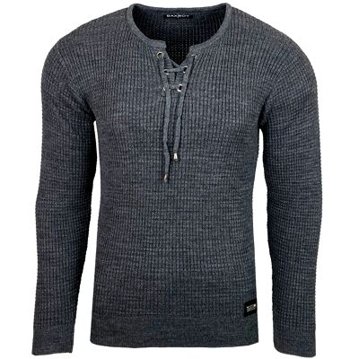 Subliminal Mode Pull Homme Col V avec Lacet Gris Foncé