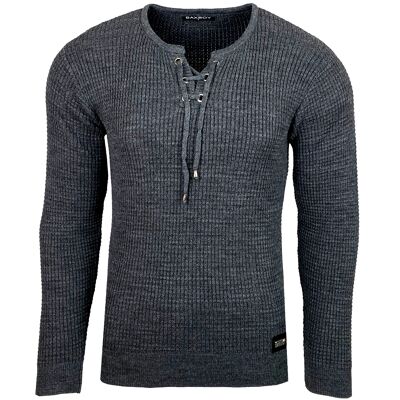 Subliminal Mode Men's Sweater V-Neck with Lace Dark Gray