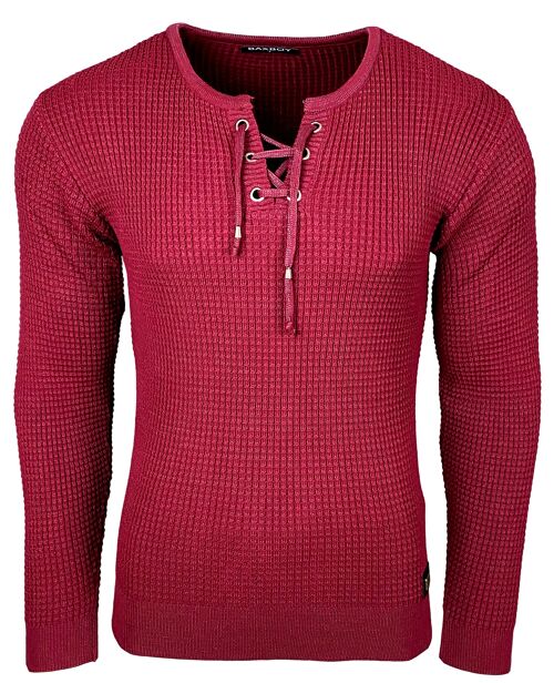 Subliminal Mode Pull Homme Col V avec Lacet Bordeaux