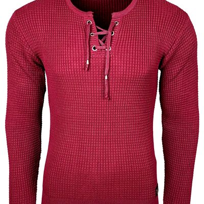 Subliminal Fashion Men's V-Neck Sweater with Lace Burgundy