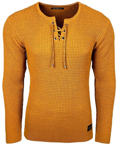 Subliminal Mode Pull Homme Col V avec Lacet Camel