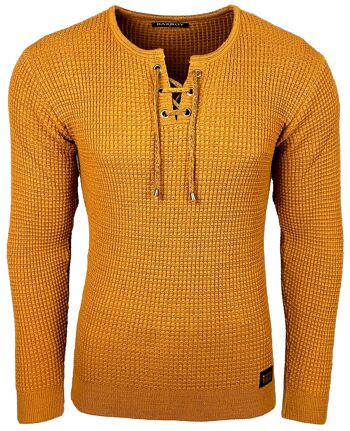 Subliminal Mode Pull Homme Col V avec Lacet Camel 1