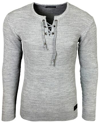 Subliminal Mode Pull Homme Col V avec Lacet Noir 1