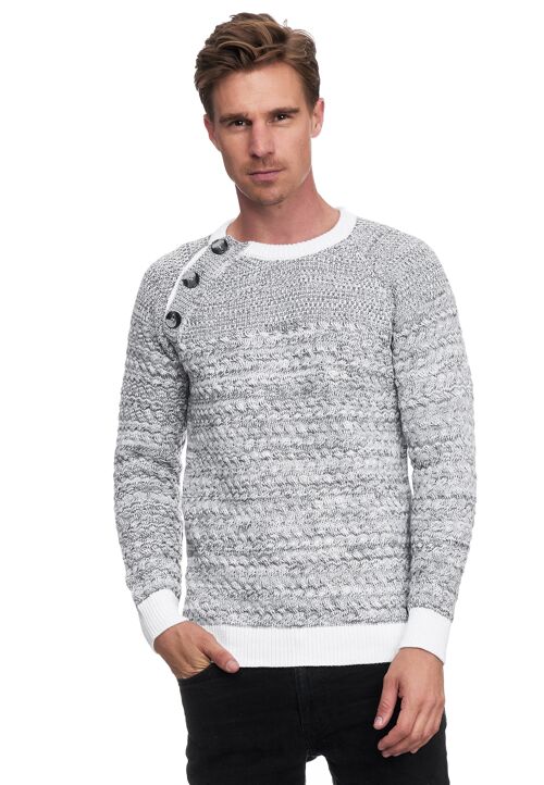 Subliminal Mode Pull Homme Grosse Maille Col boutonné Blanc