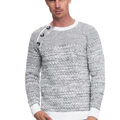 Subliminal Fashion Grobstrick Herren Pullover geknöpfter Kragen weiß