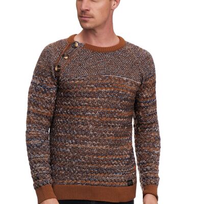 Subliminal Mode Men's Sweater Chunky Knit Buttoned Collar Camel