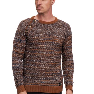 Subliminal Mode Pull Homme Grosse Maille Col boutonné Camel