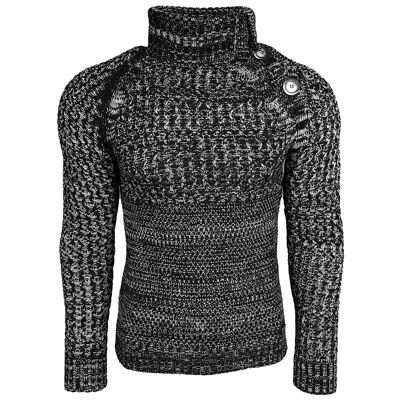 Subliminal Fashion - Suéter de cuello alto de punto grueso para hombre, color negro