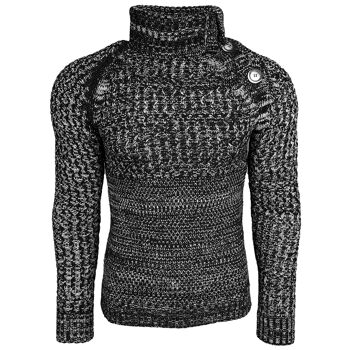 Subliminal Mode Pull Homme Grosse Maille Col Roulé Noir 1