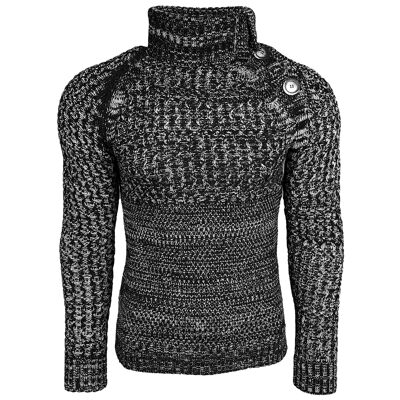 Subliminal Mode Pull Homme Grosse Maille Col Roulé Noir