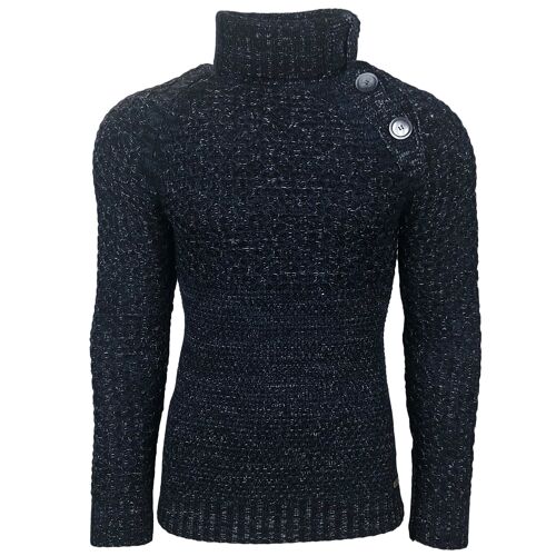 Subliminal Mode Pull Homme Grosse Maille Col Roulé Marine