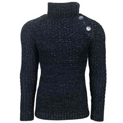 Subliminal Fashion Men's Chunky Knit Turtleneck Sweater Navy