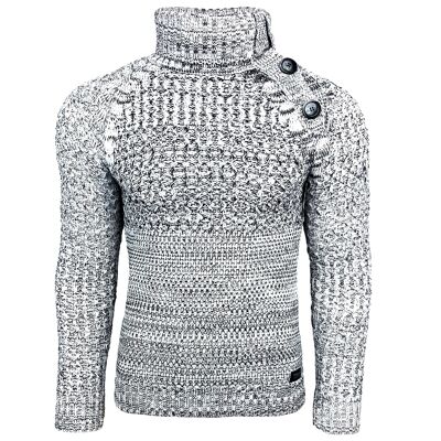 Subliminal Mode Pull Homme Grosse Maille Col Roulé Blanc