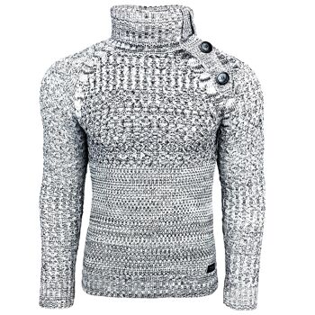 Subliminal Mode Pull Homme Grosse Maille Col Roulé Blanc 1