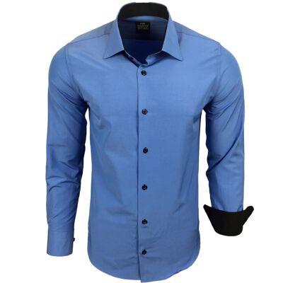 Subliminal Mode Camisa Básica Bicolor Azul Liso