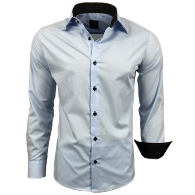 Subliminal Mode Chemise Basique Bicolore Uni  Bleu Clair