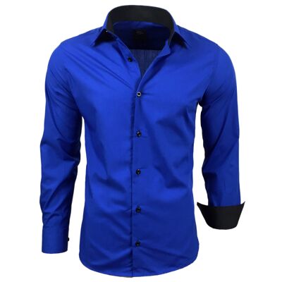 Subliminal Mode Camisa Básica Bicolor Lisa Azul Rey