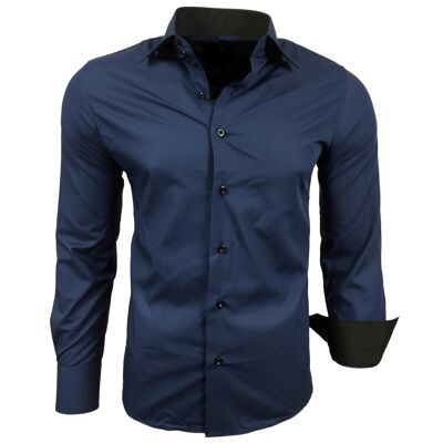 Subliminal Mode Camisa Básica Bicolor Liso Azul Marino