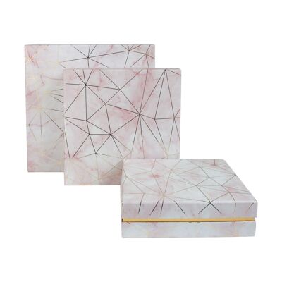 Set of 3 Square Luxury, Pink Marble Effect with Gold Lines