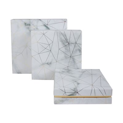 Set of 3 Square Luxury, White Marble Effect with Gold Lines