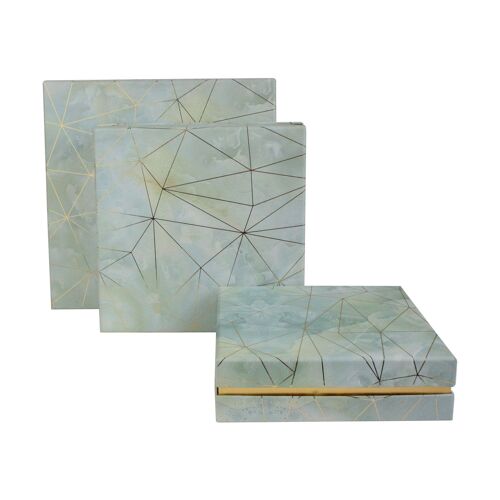 Set of 3 Square Sea Green Marble Effect with Gold Lines