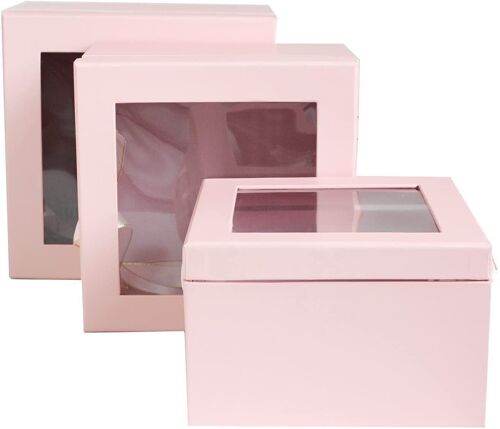 Set of 3 Square, Baby Pink Print, White & Gold Ribbon Handle