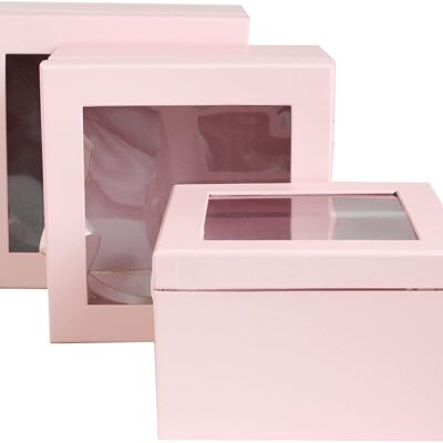 Set of 3 Square, Baby Pink Print, White & Gold Ribbon Handle