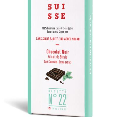 N°22 - Tablette de chocolat Noir à l'extrait de Stévia, sans sucre ajouté, 100g
