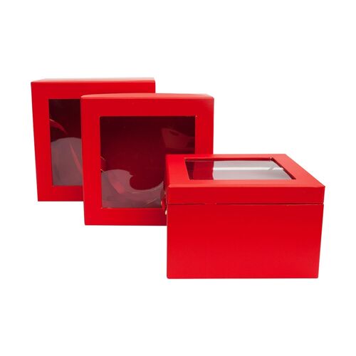 Set of 3 Square, Red Print, Red & Gold Ribbon Handles