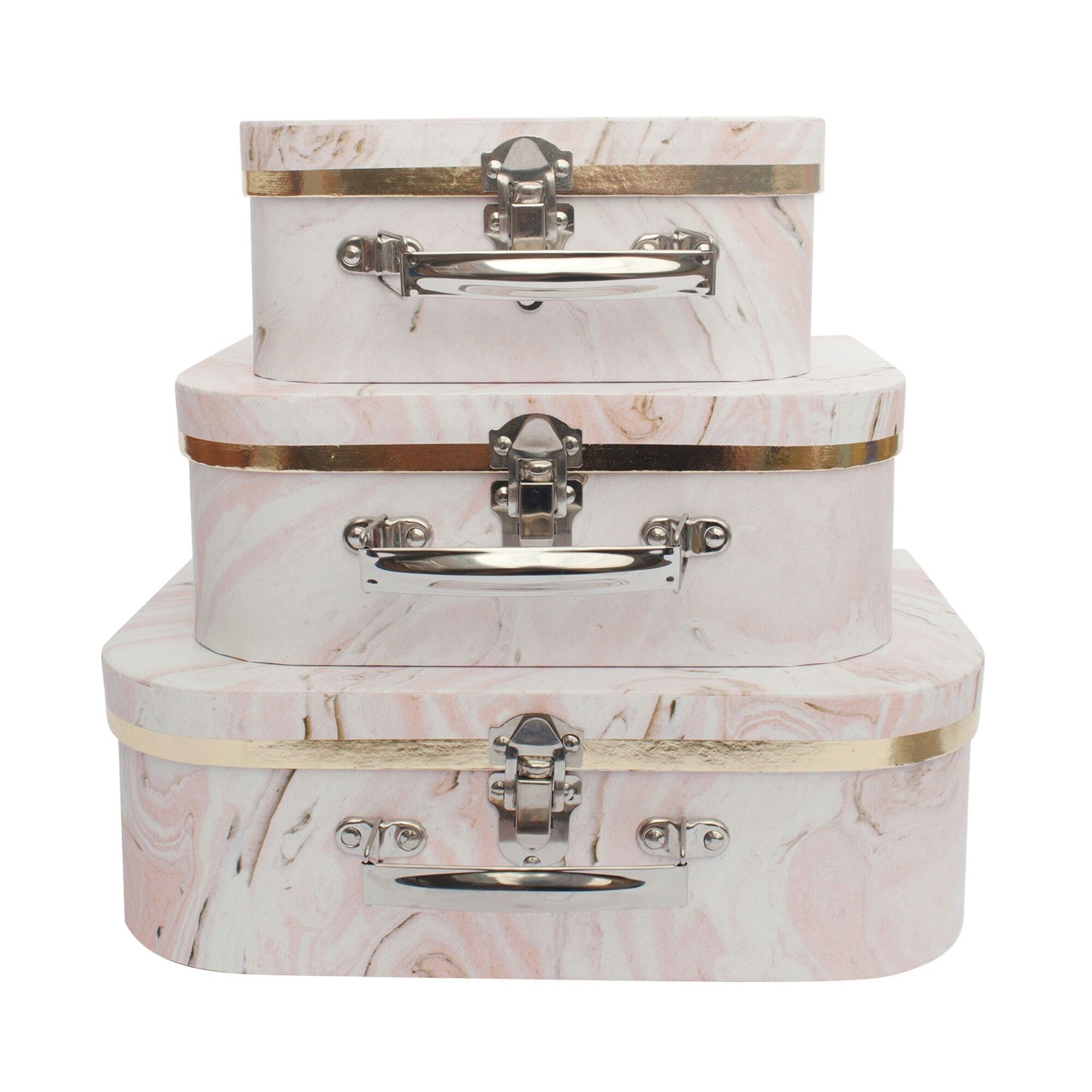 Set of 3 Suitcase Gift Storage Box, Pink Marble Print
