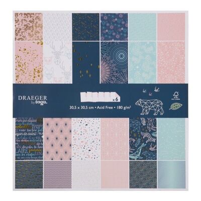 Printed Scrapbooking Papers - Origami Stars and Animals Blue and pastel pink