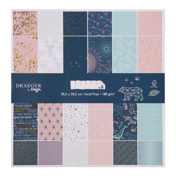 Papiers de Scrapbooking imprimés - Etoiles et Animaux Origami Bleu et rose pastel 1