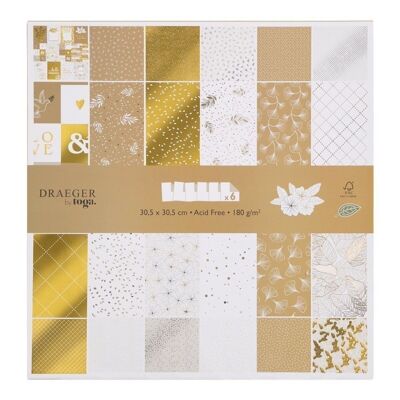 Printed Scrapbooking Papers - White & Gold Foliage and Graphic Patterns