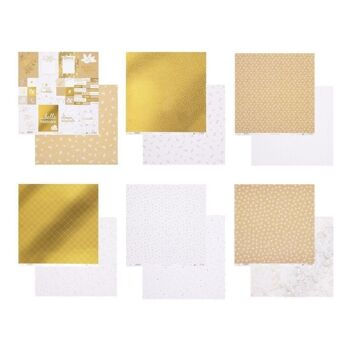 Papiers de Scrapbooking imprimés - Feuillages et motifs graphiques Blanc & Or 2
