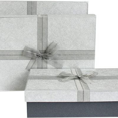 Set of 3, Dark Grey with Silver Lid, Grey Decorative Ribbon