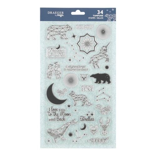 Tampons Crystal® silicone transparent - "I love you to the moon and back", "Il est grand temps de rallumer les étoiles", Constellations, Animaux origami