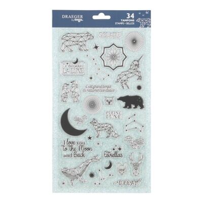 Crystal® transparent silicone stamps - "I love you to the moon and back", "It's high time to rekindle the stars", Constellations, Origami animals