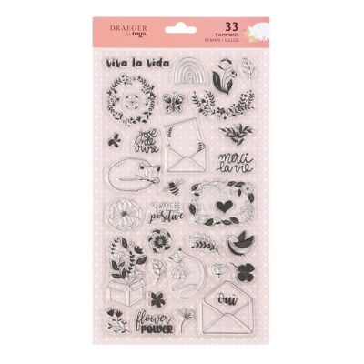 Crystal® clear silicone stamps - Flower wreaths, positive messages, gratitude